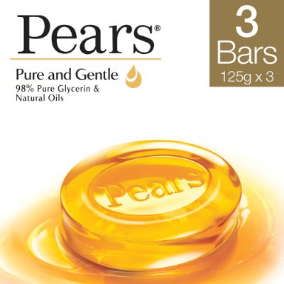 Pears Moisturising Bathing Bar Soap With Glycerine Pure & Gentle - For Golden Glow 3X125 Gm