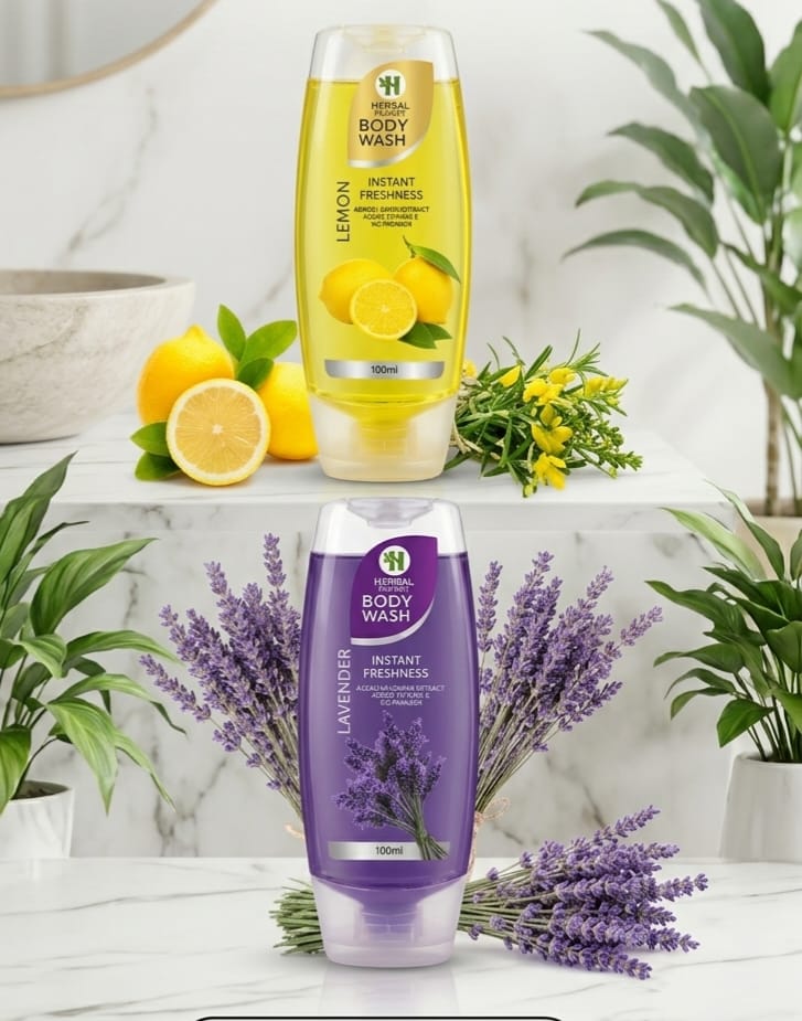 Herbal Planet Body Wash Shower Gel Combo - Lemon & Lavender (Pack of 2, 100ml Each) | Nourishing & Refreshing
