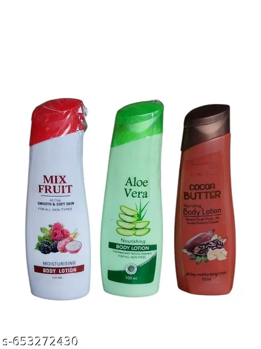 Mix fruit, Aloevera ,Cocoa butter boddy lotion pak of 3(100ml each),Small Body lotion & creams Travel Size