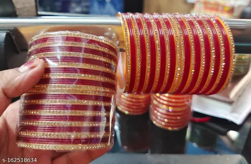 FANCY BANGLE SET- 36pcs Sunhari and 30pcs Red Bangle