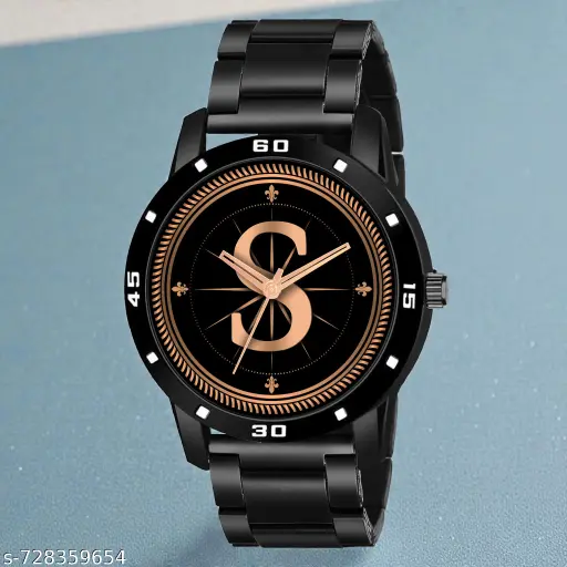 PEEHU Natrix Analog Round Black Dial ALPHABET A Design Stylish Brown Leather Strap Classic Design Fancy Wrist Watch for Men and Boys, Pack of 1 - ALPHA-A-3K-BLK-BRW-CHL