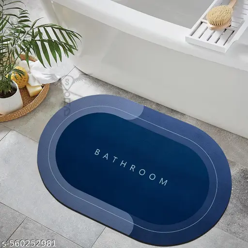 Rubber 1 Piece 3.5Mm Anti-Skid Water Soaking Bathroom Print Door,Oval Floor Bath Mat, Soft Quick Dry Water Absorbent Mat For Home Office 40X60Cm-Multi colour