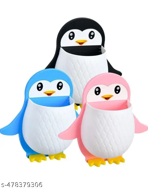 3 Pcs Penguins Shape Toothbrush Holder Plastic Stand for Toothpaste, Comb, Brush, Cream, Lotion Kids Bathroom Cup Drain Waterproof.