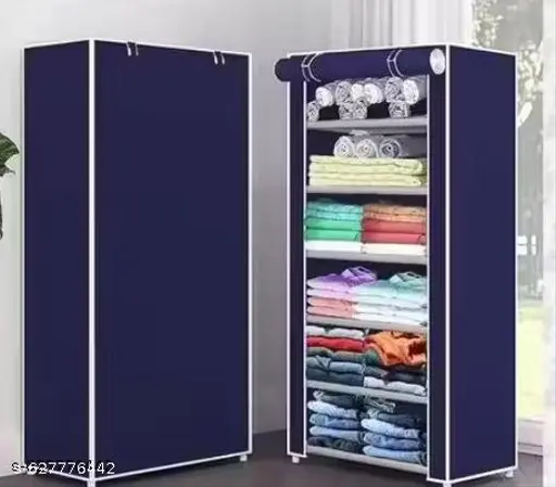 Krishna- 6 Shelves Shoe Rack Plastic with Zip Door Cover & Side Pockets, Multiuse Storage Rack for Footwear, Toys, Clothes with Dustproof Cover (6 Shelves, Plastic) (BLUE 6 LAYER)