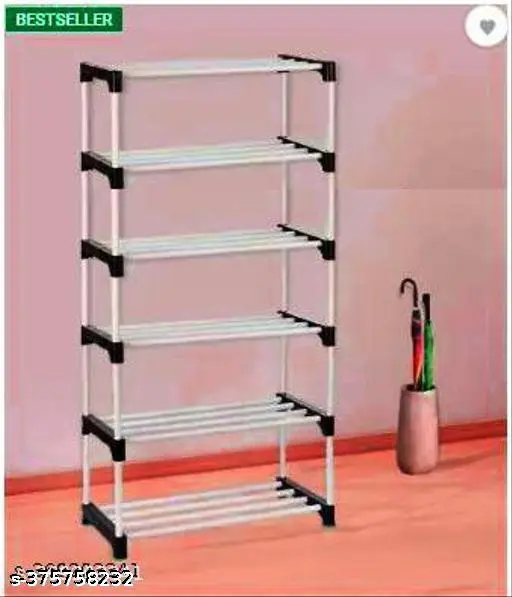 6 Layer Heavy Duty Plastic Book/Shoe/Cloth Foldable Rack for Anywhere Use Black Color