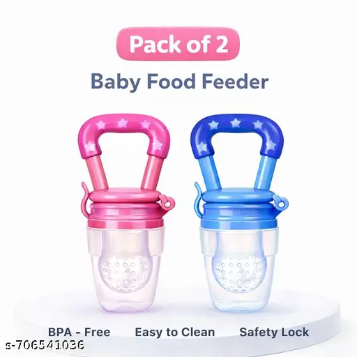 Baby Food Feeder Silicone BPA Free | Baby Fruit Feeder & Teether | Soft Nipple | Easy Clean | Pack of 2