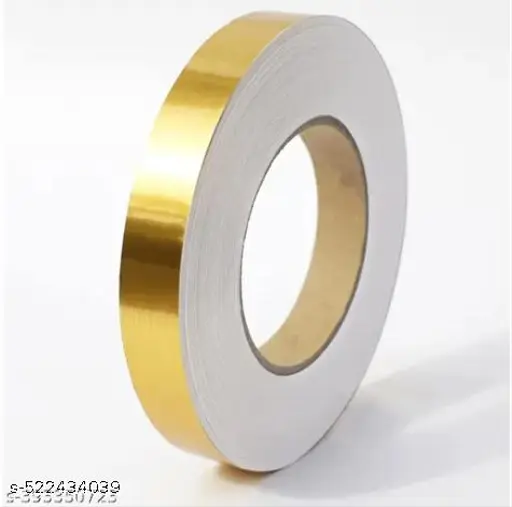 Sk 1cm x 50meter Floor Tiles Gold Foil Lines Metalized Mirror Tape, Self-Adhesive Tile Seam Sticker, Waterproof Gape Sealing Foil Decor Tape for Wall, Cabinet, Kitchen (Golden)