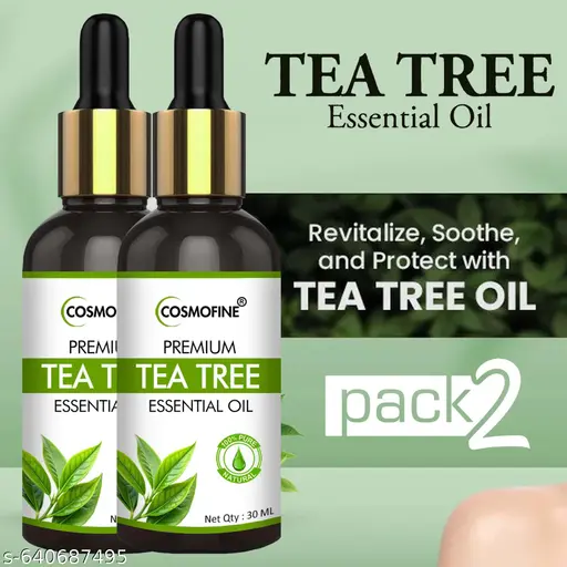 100% Pure Tea Tree Essential Oil for Reduce Acne, Pimple, Wrinkle, Fine Lines Ageing Problem & Makes Soft Clean Natural Glowing Healthy Skin & Hair Growth - 30ml x 2 Pack