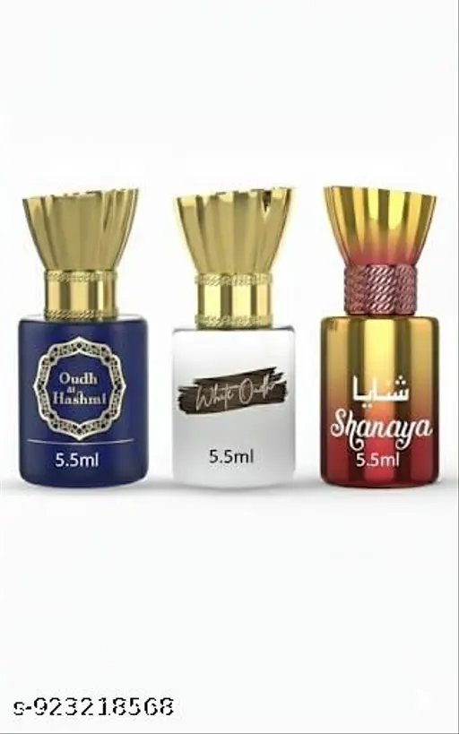 Unisex Premium Attar Perfume Oil Combo (3 x 5.5ml) – Oudh Ak Hashmi, Iceberg & Shanaya | Long Lasting Alcohol-Free Concentrated Fragrance | Luxury Gift Set for Men & Women