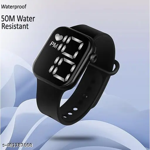Digital Black Unique Design Square Dial Unisex MultiFunction White Light Led Siliicone