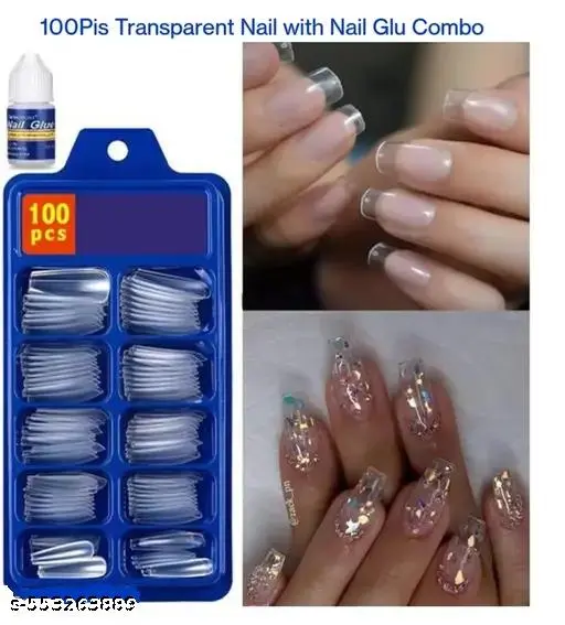 White Nail 100pis with nail glue 1pis