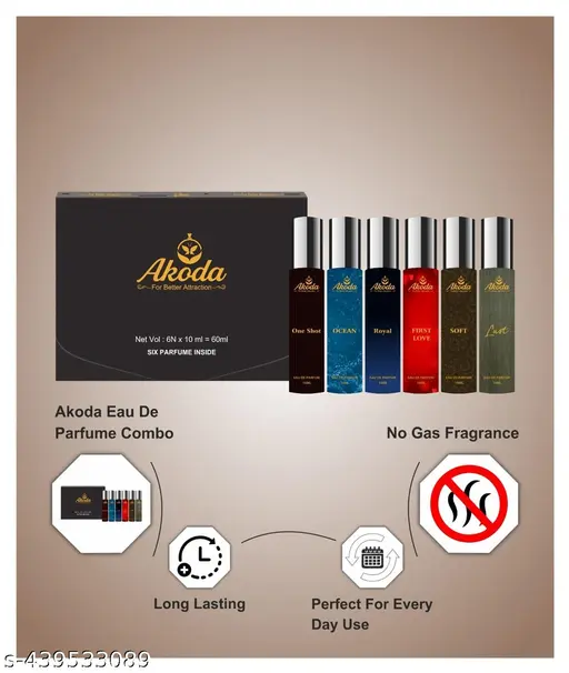 AKODA WOODY FRESH PERFUME PACK OF SIX WITH LUXURY PERFUME 6X10ML chocolate perfume|Long-Lasting|SCENT| Eau de perfume - 60 ml (For Men & Women)