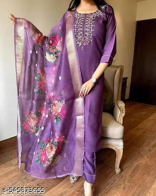 Women Viscose Rayon Kurta Pant Dupatta Set