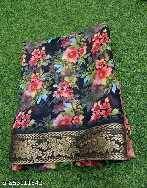 Fancy floral georgette saree with lace and blouse