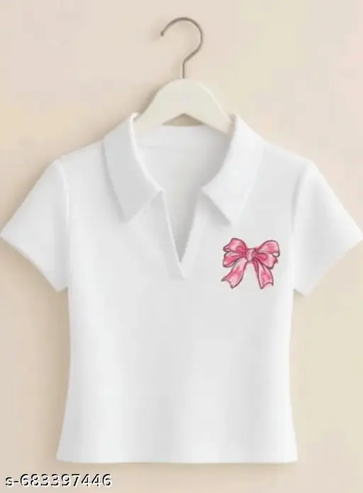 Soft Charm Ribbon Collar T-Shirt