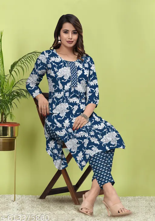 Stylish Printed Khadi Cotton Kurti and Trouser For Women