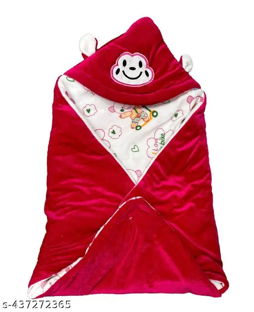 OLENE Baby Hooded Wrapper Velvet Supper Soft & Easy to Carry Blanket For Infants