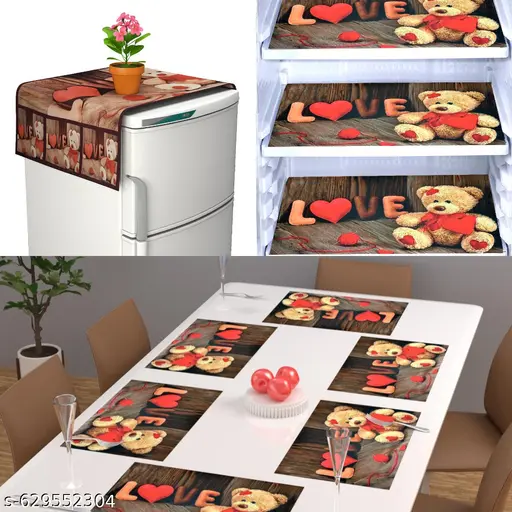 Sijofer Fridge Cover Combo Set – 1 Fridge Top Cover (21x39 in) with 6 Pockets ( 3 each side) and 3 PVC Fridge Mats (11.5x17.5 in) | Waterproof, Oilproof & Universal Fit