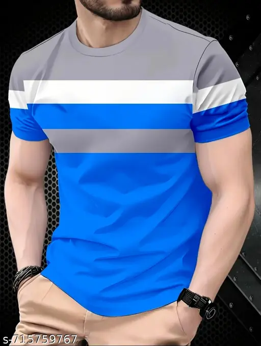 Men's T-Shirt with Dynamic Layered Images - Comfortable Polyester Crew Neck, Trendy Streetwear Tee Suitable for Year-Round Wear