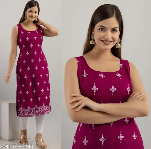Women's Floral Printed Straight Fit Sleeveless Kurti/Kurta