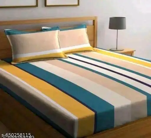 Super Soft Glace Cotton All Round Elastic Fitted Double Bed Bedsheet with 2 Pillow Covers-72x78x8 Inches-fiteed_Double
