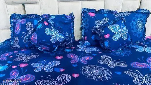Luxmi Collection Queen Size Double Bedsheet Set with 2 Frilly Pillow Covers & 2 Frilled Cushions – Elegant Frill Design