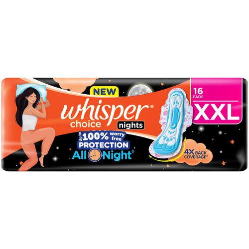 Whisper Choice Nights Pads - All Night Protection, 4x Back Coverage, XXL, 16 pcs