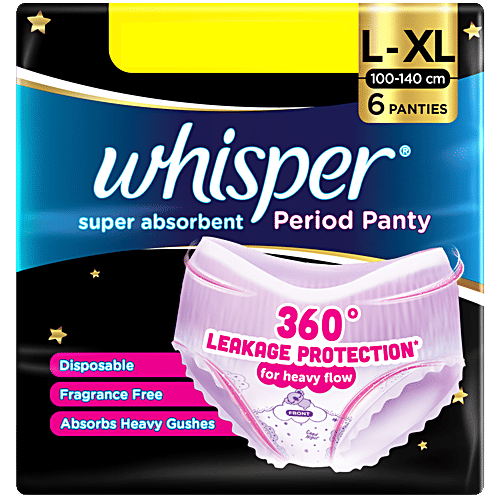 Whisper Super Absorbent Period Panty - L-xL, For Heavy Flow, 6 pcs