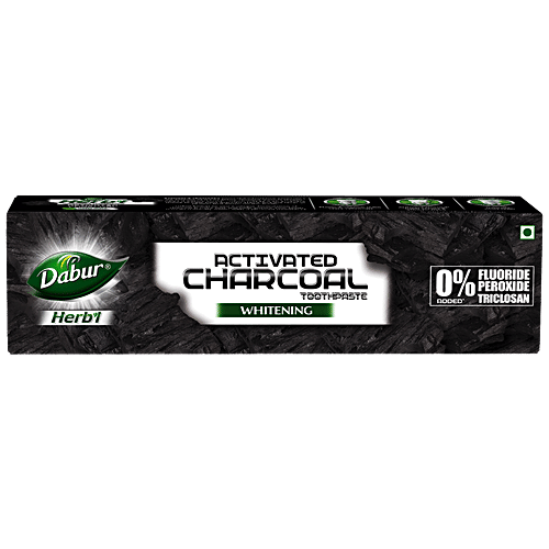 Dabur Herb'l Activated Black Gel Charcoal Toothpaste - Whitening, Flouride Free, 120 g