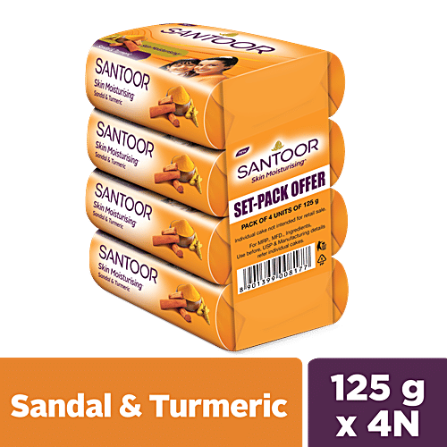 Santoor Sandal & Turmeric Bathing Soap, 125 g (Pack of 4)
