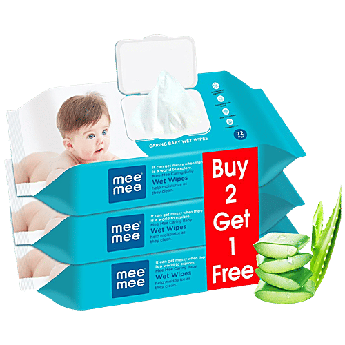 Mee Mee Caring Baby Wet Wipes with lid, 72 pcs (Aloe Vera, Pack of 3)