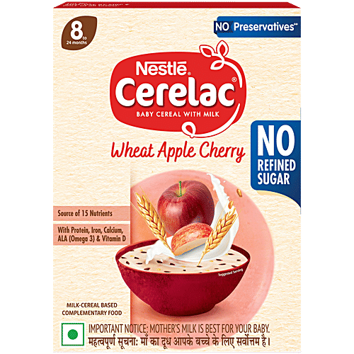 Nestle Nestle Wheat Apple Cherry Baby Cereal - No Refined Sugar & Preservatives, 8-24 Months, 350 g