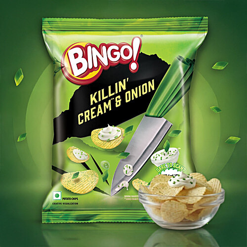 Bingo! Cream & Onion Potato Chips, 82 g
