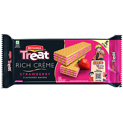 Britannia Treat Rich Creme Strawberry Flavoured Wafer Biscuits, 55 g