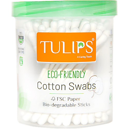 Tulips Eco - Friendly Cotton Ear Buds/Swabs In A PP Jar, 100 pcs Polypack