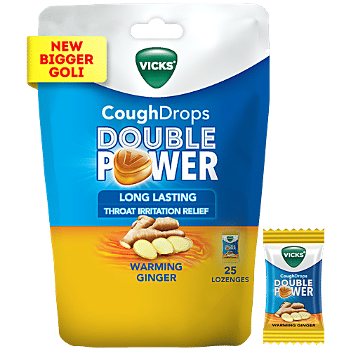 Vicks 10 mins Vicks Cough Drops Double Power - Warming Ginger, 25 pcs